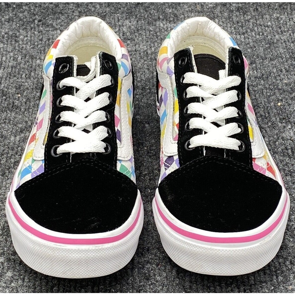 Vans Old Skool Checkerboard Kids Size 2 Skate Shoes Rainbow Low Top Lace Up - Picture 8 of 9